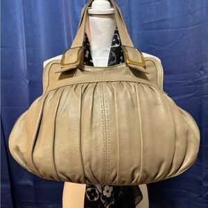 Vintage Cole Haan Pleated Tan Leather Shoulder Bag